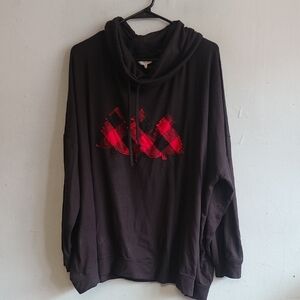 Women's 4X Maurices black soft long sleeve shirt cowl neck buffalo plaid trees